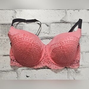 La Senza Pink Lace Underwire Bra 38DD So Free Padded Black Trim